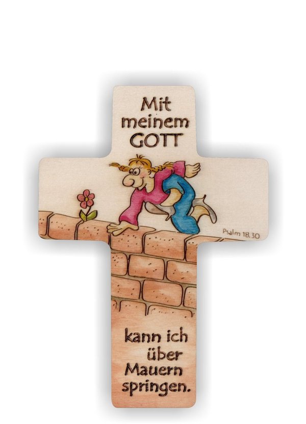 Kleines Kreuz "Über Mauern / Mädchen"